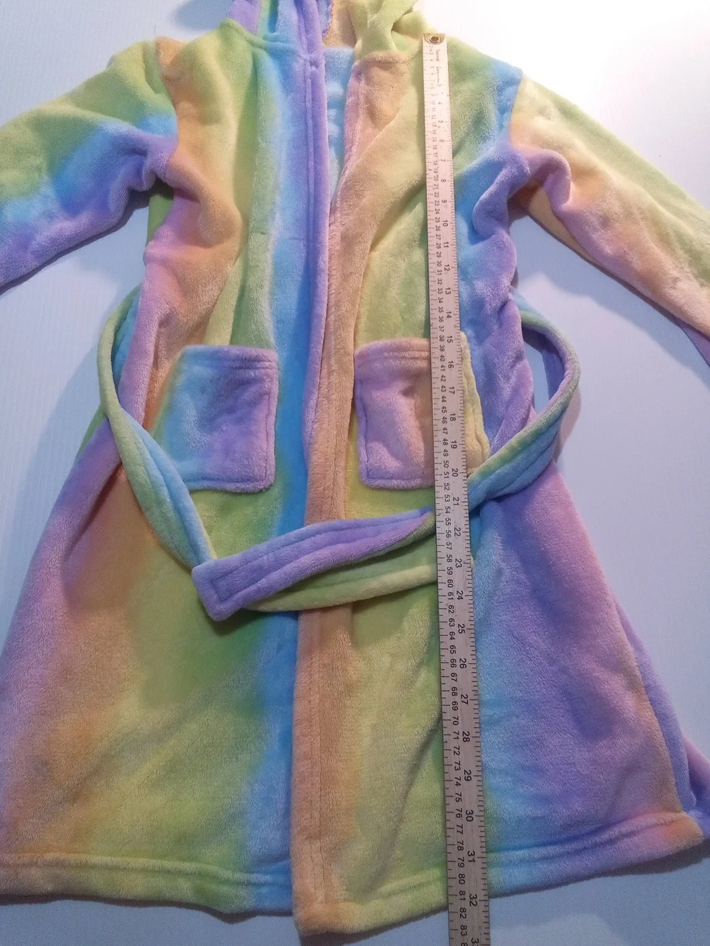Girls Yung Hooded Fleece Robe Unicorn Rainbow Multicolor Tie Belt Long Sleeve S